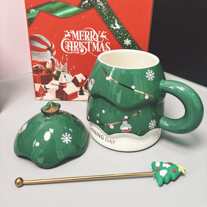 Christmas Tree-Shaped Ceramic Mug with Gift Box – Holiday Coffee Cup