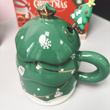 Christmas Tree-Shaped Ceramic Mug with Gift Box – Holiday Coffee Cup