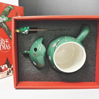 Christmas Tree-Shaped Ceramic Mug with Gift Box – Holiday Coffee Cup