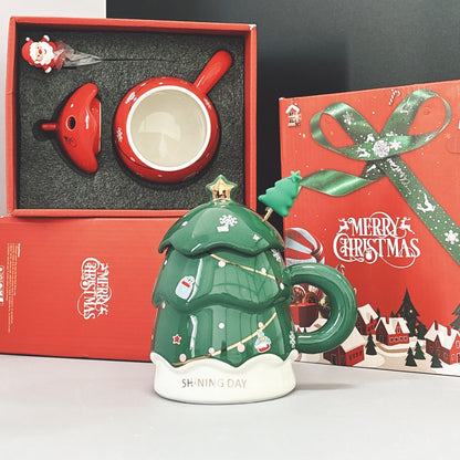 Christmas Tree-Shaped Ceramic Mug with Gift Box – Holiday Coffee Cup