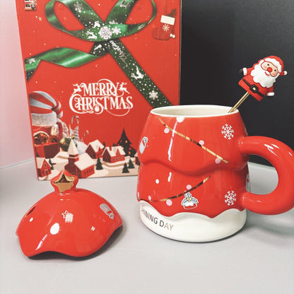 Christmas Tree-Shaped Ceramic Mug with Gift Box – Holiday Coffee Cup