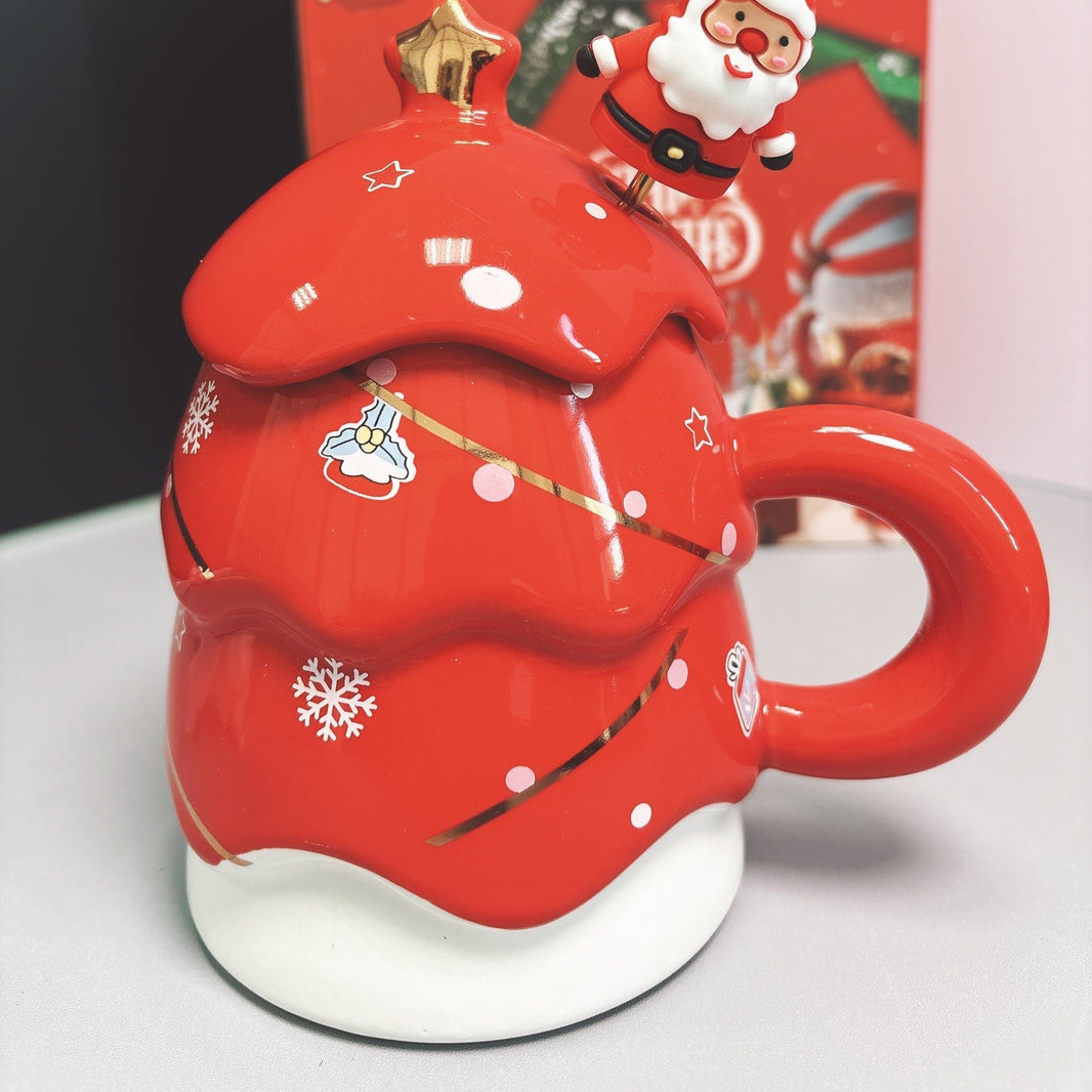 Christmas Tree-Shaped Ceramic Mug with Gift Box – Holiday Coffee Cup