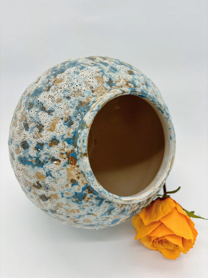 Exquisite Frosted Ceramic Vase – Oval Shape with Blue Spots, Unique Home Décor