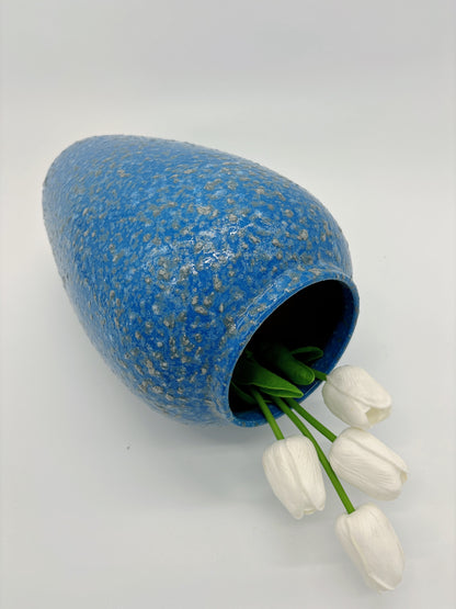 Handmade Blue Frosted Ceramic Oval Vase – Elegant Modern Déco