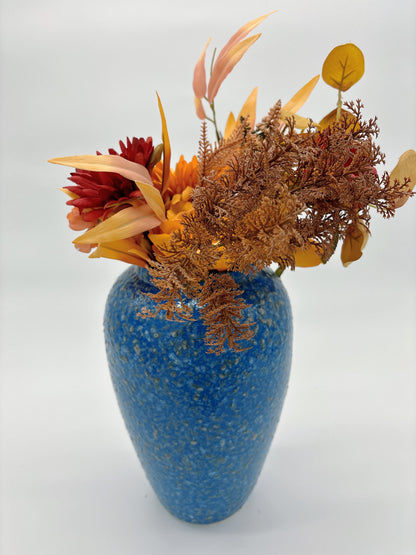 Handmade Blue Frosted Ceramic Oval Vase – Elegant Modern Déco