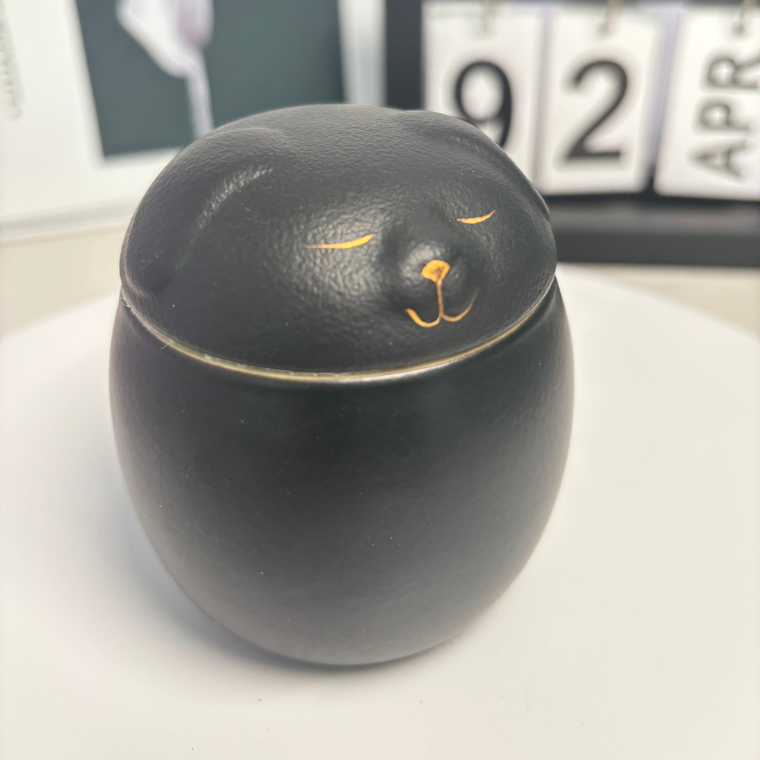 Mini Ceramic Pet Urn – Cute Black Oval Memorial for Pets