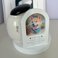 Customizable Ceramic Pet Urn with Wooden Tombstone – Oval-Shaped Memorial