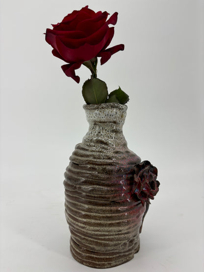 Delicate Ceramic Vase – Small Glazed Bottle with Red Roses, Colorful Home Décor