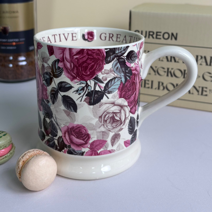 Ceramic Mug with Pink & White Roses – Multi-Colored Floral Coffee Cup