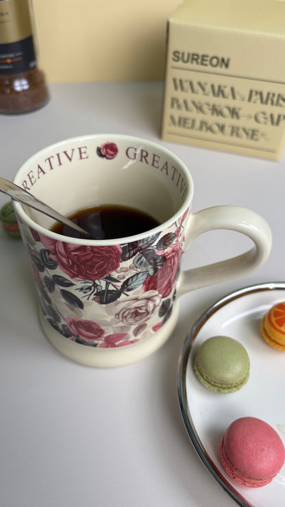 Ceramic Mug with Pink & White Roses – Multi-Colored Floral Coffee Cup