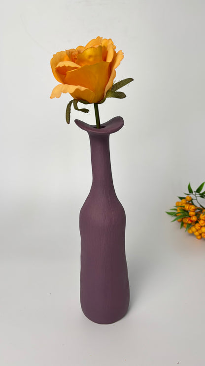 Purple Ceramic Vase – Elongated Shape with Irregular Body, Unique Home Décor