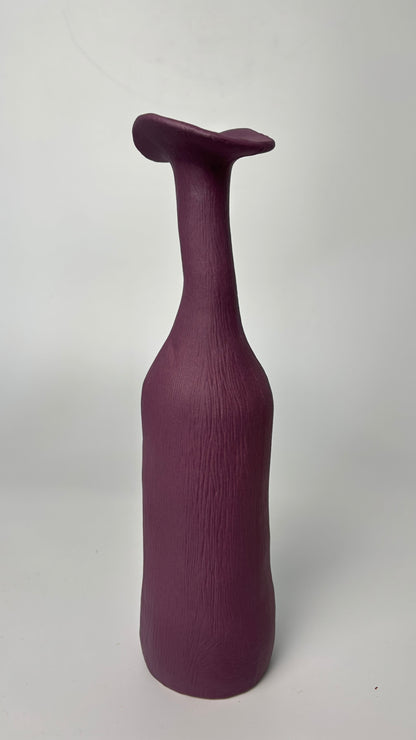 Purple Ceramic Vase – Elongated Shape with Irregular Body, Unique Home Décor