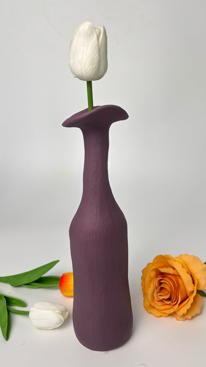 Purple Ceramic Vase – Elongated Shape with Irregular Body, Unique Home Décor