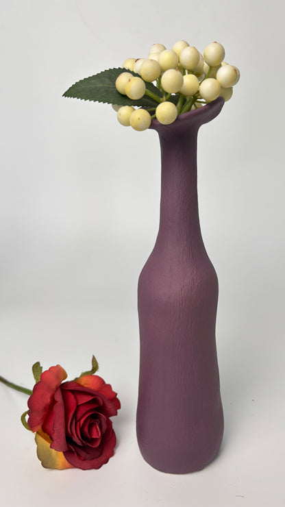 Purple Ceramic Vase – Elongated Shape with Irregular Body, Unique Home Décor