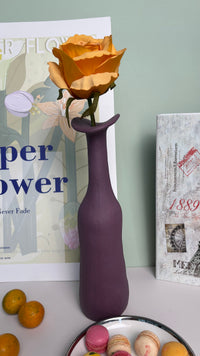 Purple Ceramic Vase – Elongated Shape with Irregular Body, Unique Home Décor