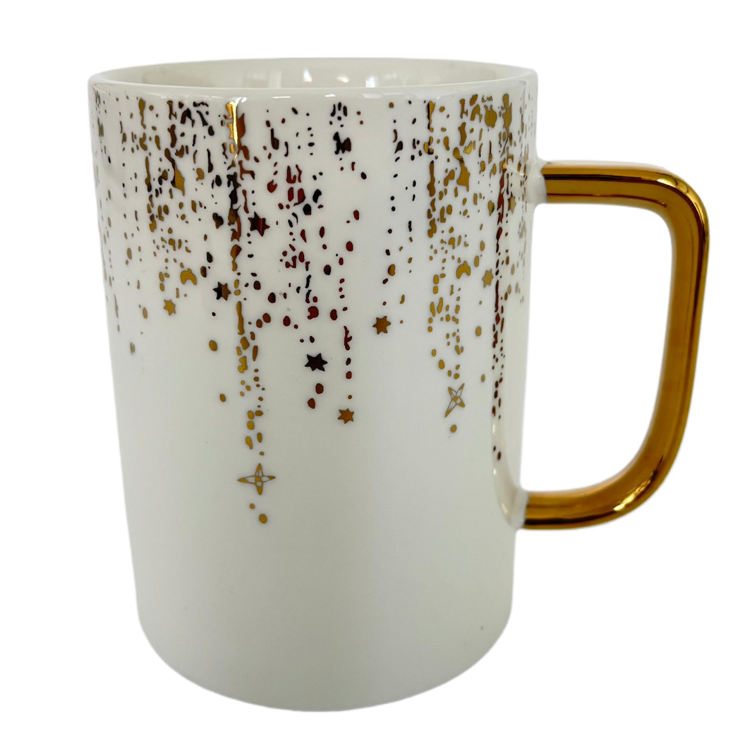 Ceramic Mug with Gold Star Pattern & Gold Handle – Elegant White Coffee Cup