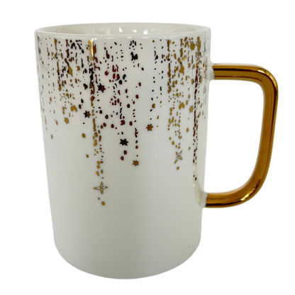 Ceramic Mug with Gold Star Pattern & Gold Handle – Elegant White Coffee Cup