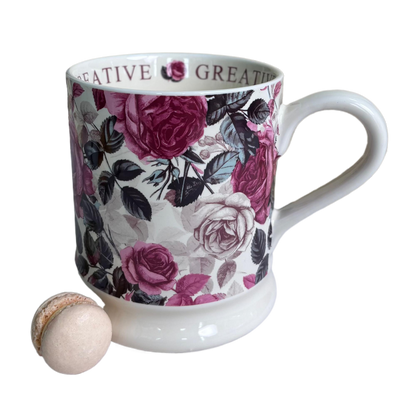 Ceramic Mug with Pink & White Roses – Multi-Colored Floral Coffee Cup