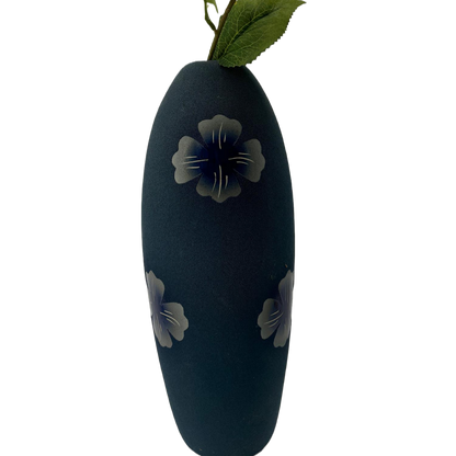 Blue Ceramic Elongated Vase with Floral Design – Elegant Home Décor, Artistic Accent Piece