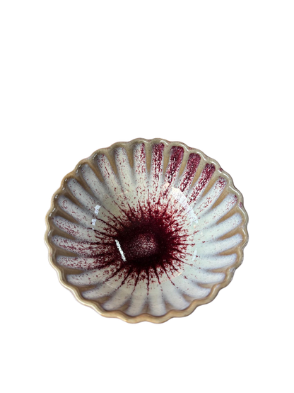 Handmade Ceramic Teacup - Wavy Rim, Red & White, Unique Shape