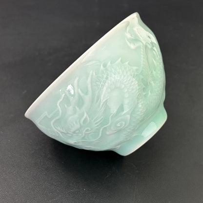 Handmade ceramic green dragon teacup dragon pattern smooth craft