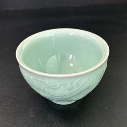 Handmade ceramic green dragon teacup dragon pattern smooth craft