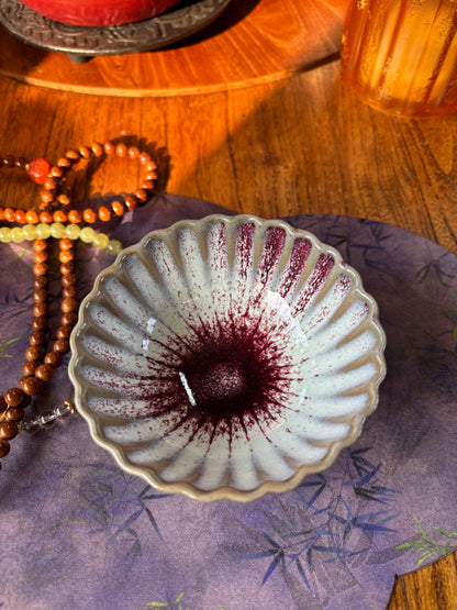 Handmade Ceramic Teacup - Wavy Rim, Red & White, Unique Shape