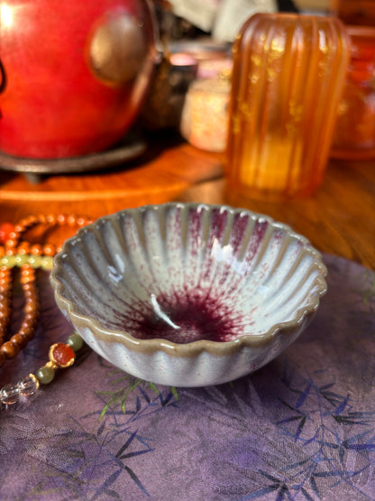 Handmade Ceramic Teacup - Wavy Rim, Red & White, Unique Shape