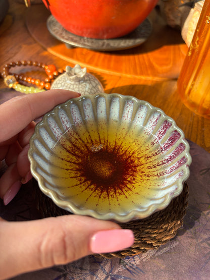 Handmade Ceramic Teacup - Wavy Rim, Red & White, Unique Shape