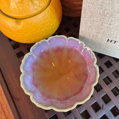 "Handmade Pink Ceramic Teacup – Floral Wave Rim, Unique & Artistic Design"