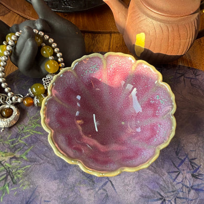 "Handmade Pink Ceramic Teacup – Floral Wave Rim, Unique & Artistic Design"