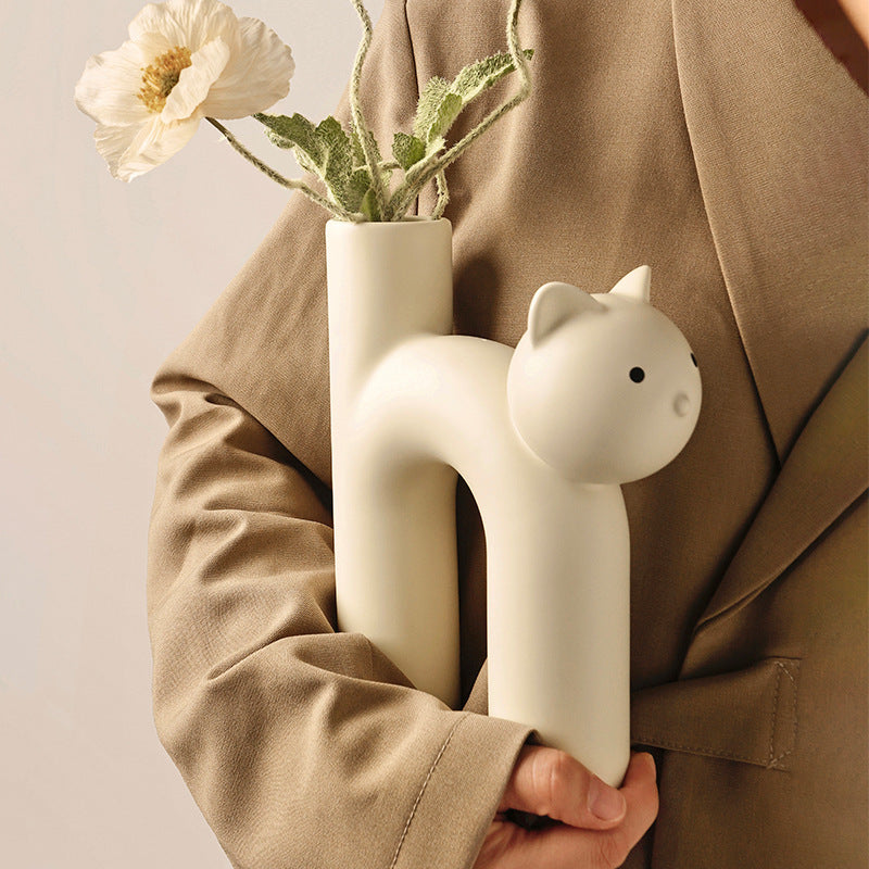 Ceramic Kitten-Shaped Vase – Cute Animal Style Home Décor