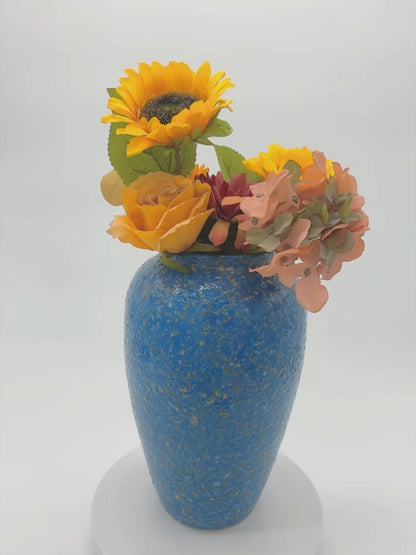 Handmade Blue Frosted Ceramic Oval Vase – Elegant Modern Déco