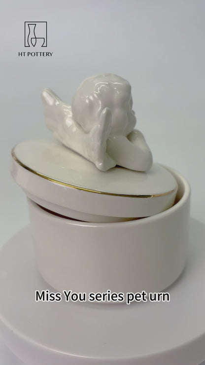 Ceramic Pet Urn in White Angel Shape – Heavenly Memorial for Pets