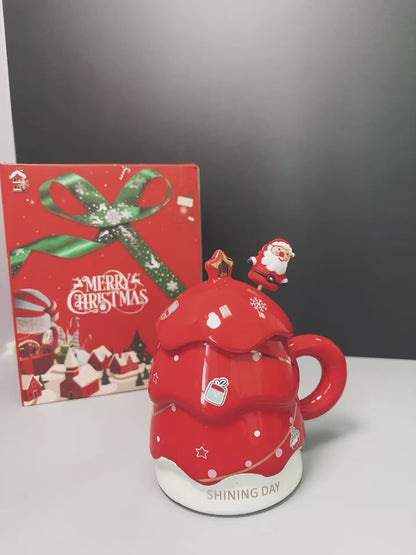 Christmas Tree-Shaped Ceramic Mug with Gift Box – Holiday Coffee Cup