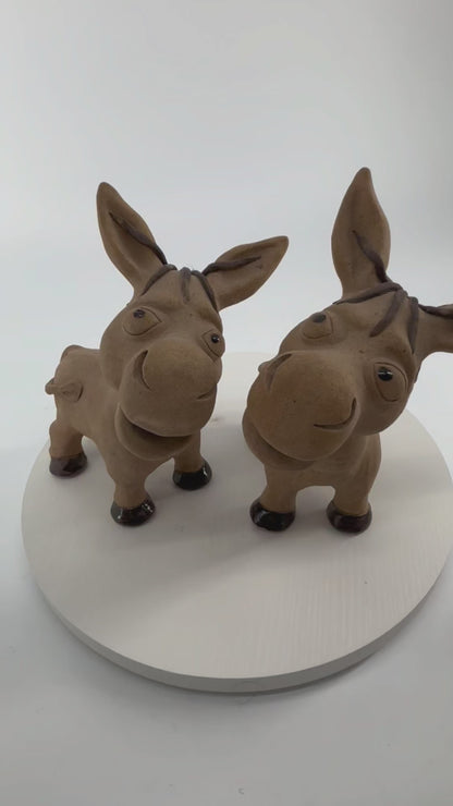 Handmade pottery happy little donkey Packs of two